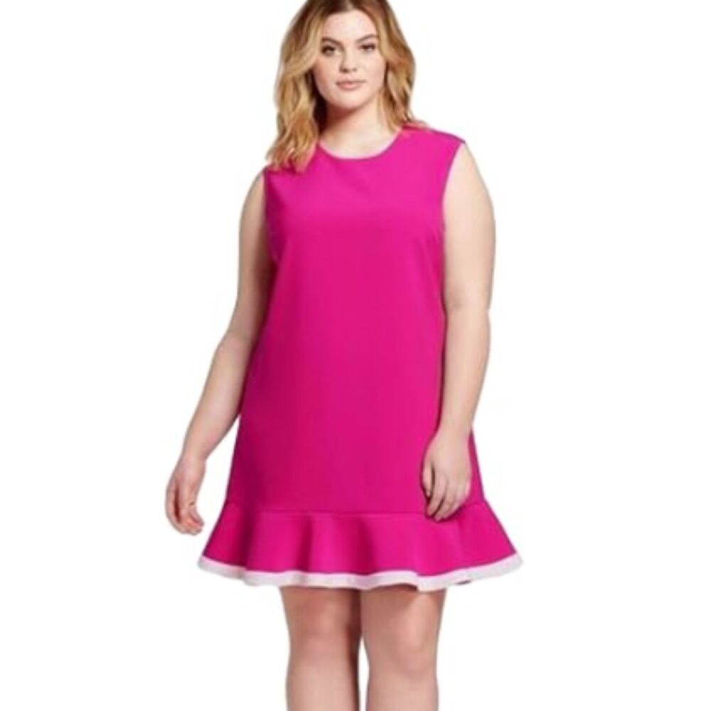 Victoria Beckham Target Fuchsia Pink Shift Dress Ruffle Hem 3X NWT